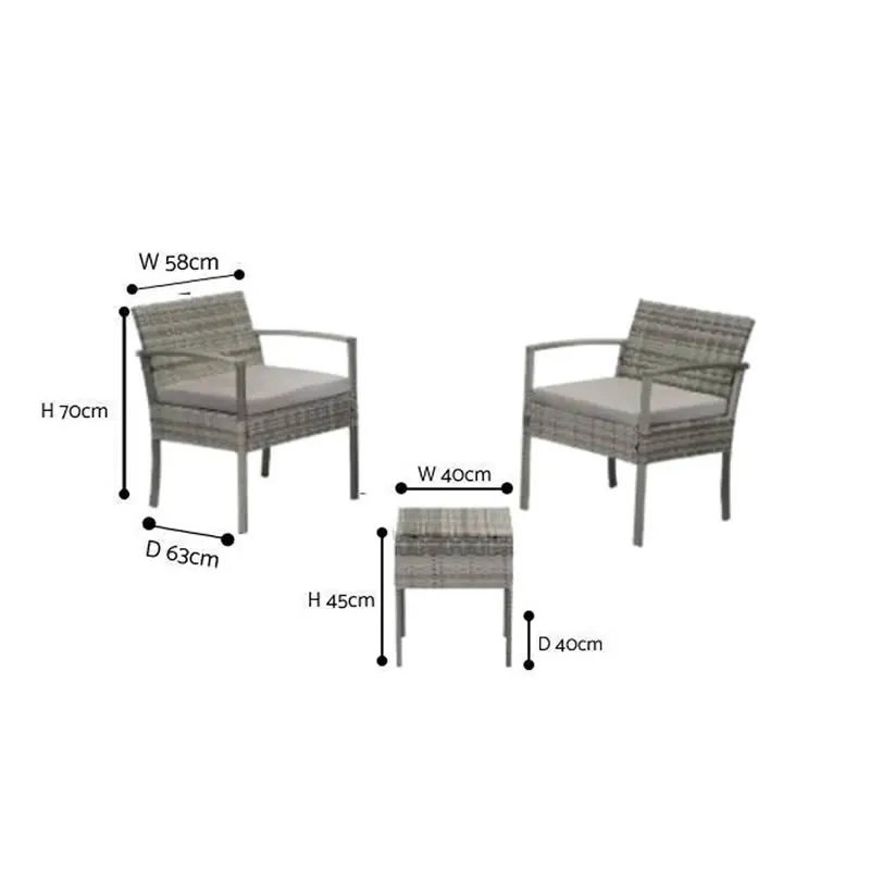 Other Table Bacton (Diy) Garden Table Set + 2 Chairs Grey