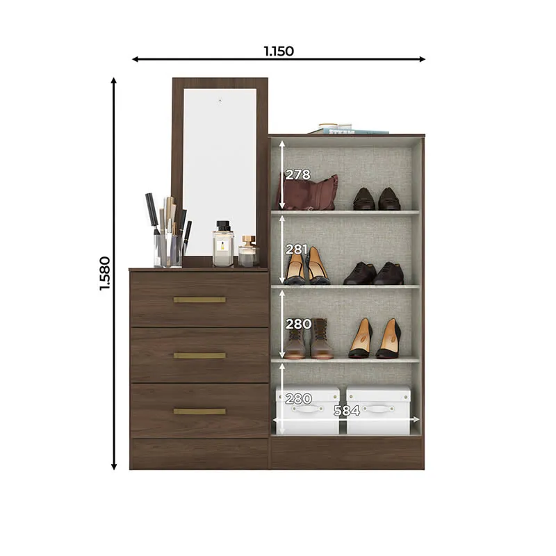 Commode Elbert Ref B700-130 (2pc) 3 Tirs 2pts Castanho Hp